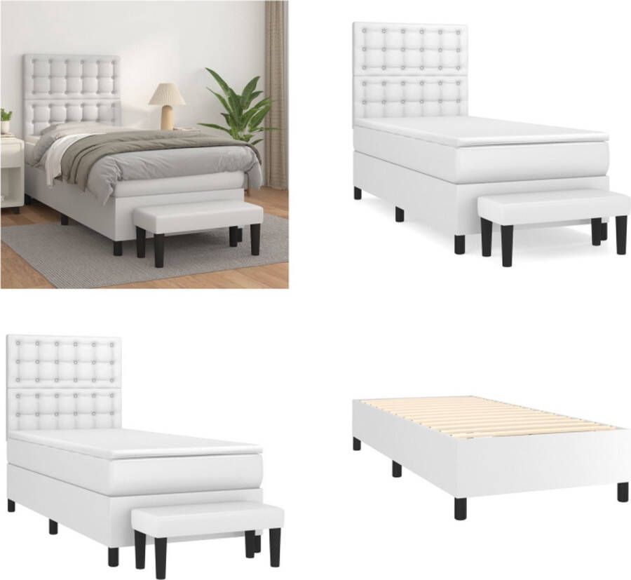 vidaXL Boxspring met matras kunstleer wit 100x200 cm Boxspring Boxsprings Pocketveringbed Bed