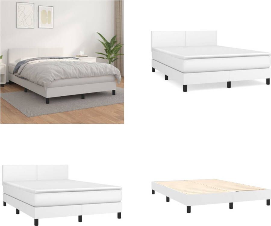 VidaXL Boxspring met matras kunstleer wit 140x200 cm Boxspring Boxsprings Bed Slaapmeubel