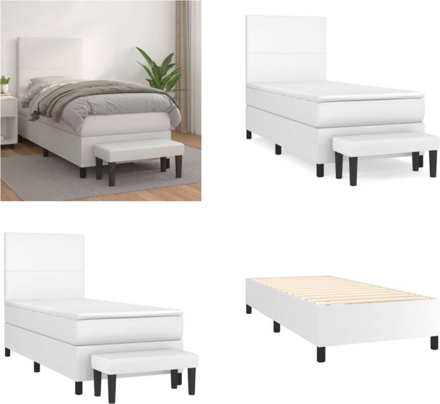 VidaXL Boxspring met matras kunstleer wit 90x200 cm Boxspring Boxsprings Pocketveringbed Bed - Foto 3