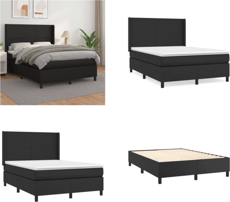 VidaXL Boxspring met matras kunstleer zwart 140x200 cm Boxspring Boxsprings Bed Slaapmeubel - Foto 2
