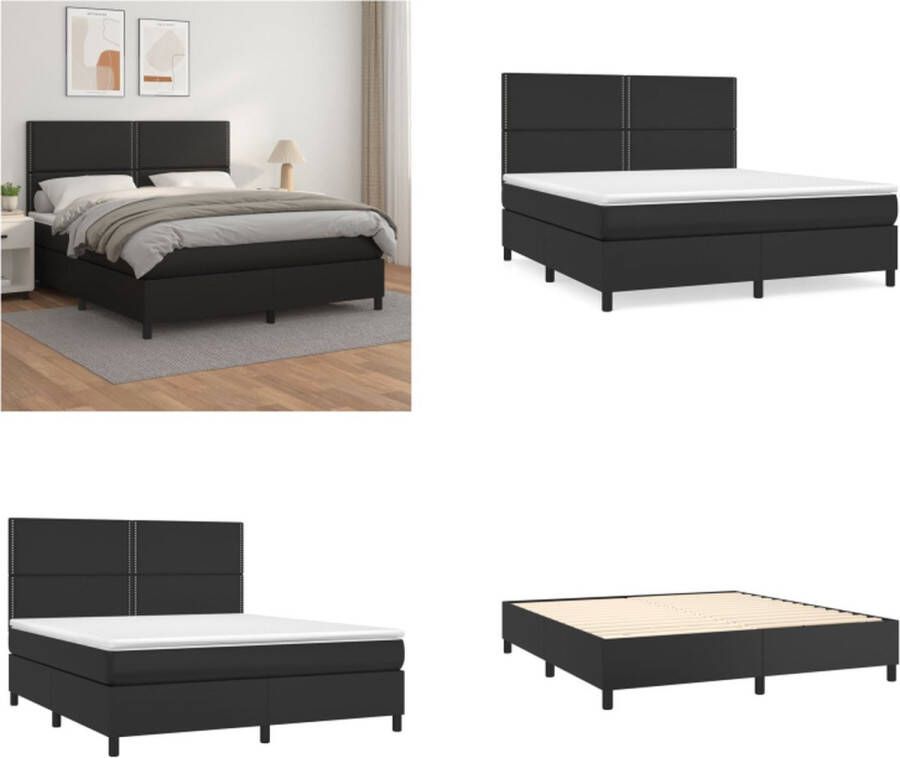 VidaXL Boxspring met matras kunstleer zwart 180x200 cm Boxspring Boxsprings Bed Slaapmeubel - Foto 4