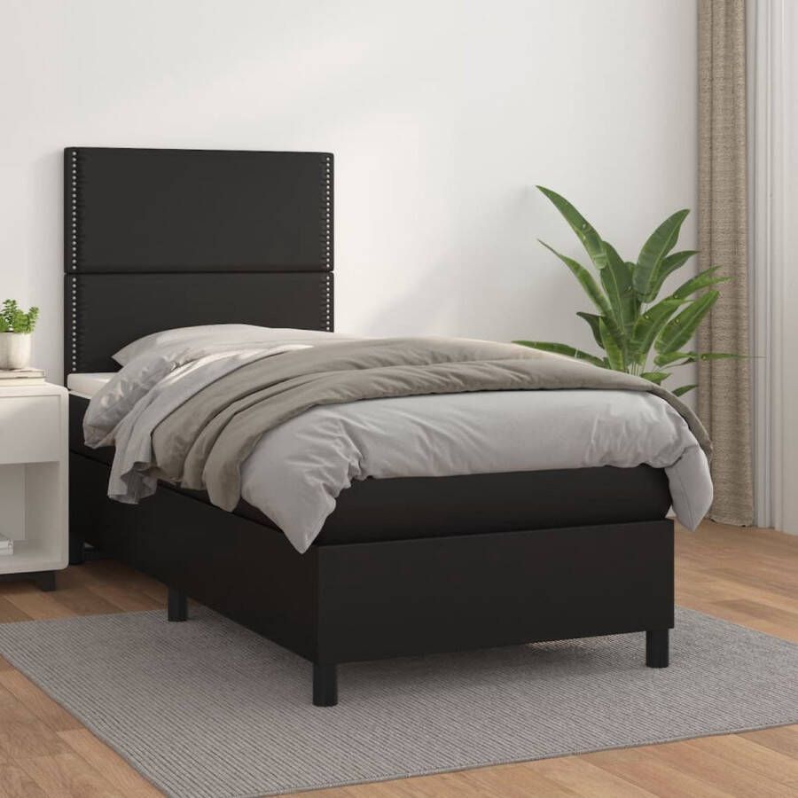 Vida XL Boxspring met matras kunstleer zwart 90x200 cm SKU: V3142761 - Foto 3
