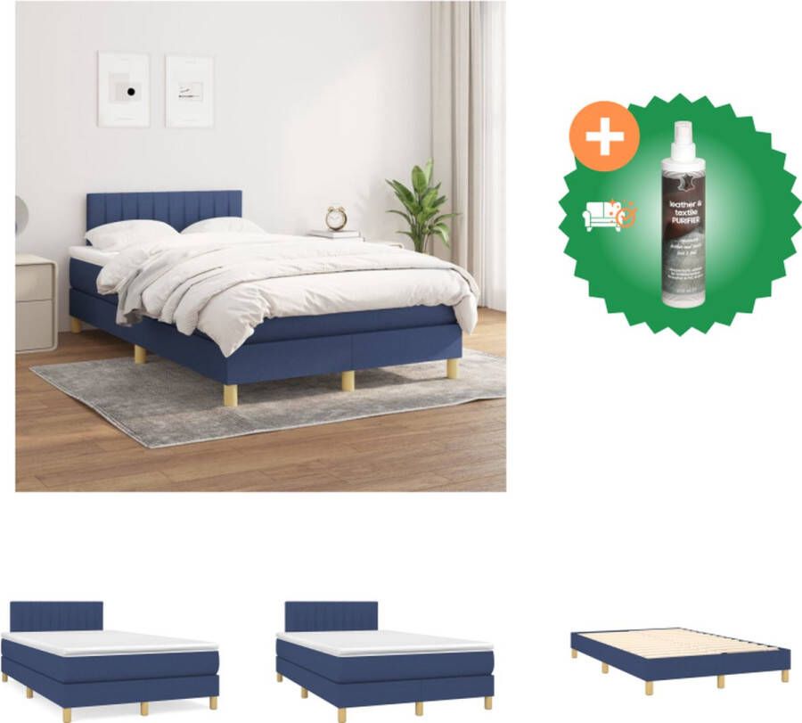 vidaXL Boxspring met matras stof blauw 120x200 cm Bed Inclusief Reiniger