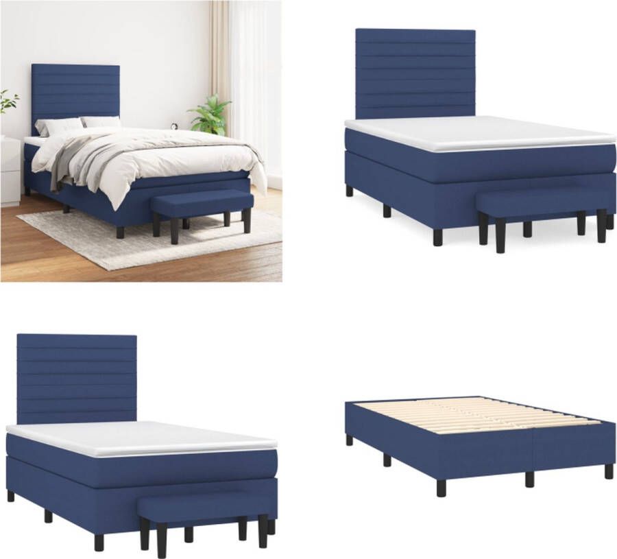vidaXL Boxspring met matras stof blauw 120x200 cm Boxspring Boxsprings Pocketveringbed Bed