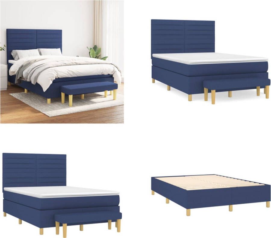 VidaXL Boxspring met matras stof blauw 140x200 cm Boxspring Boxsprings Pocketveringbed Bed