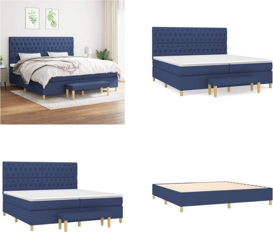 VidaXL Boxspring met matras stof blauw 200x200 cm Boxspring Boxsprings Pocketveringbed Bed