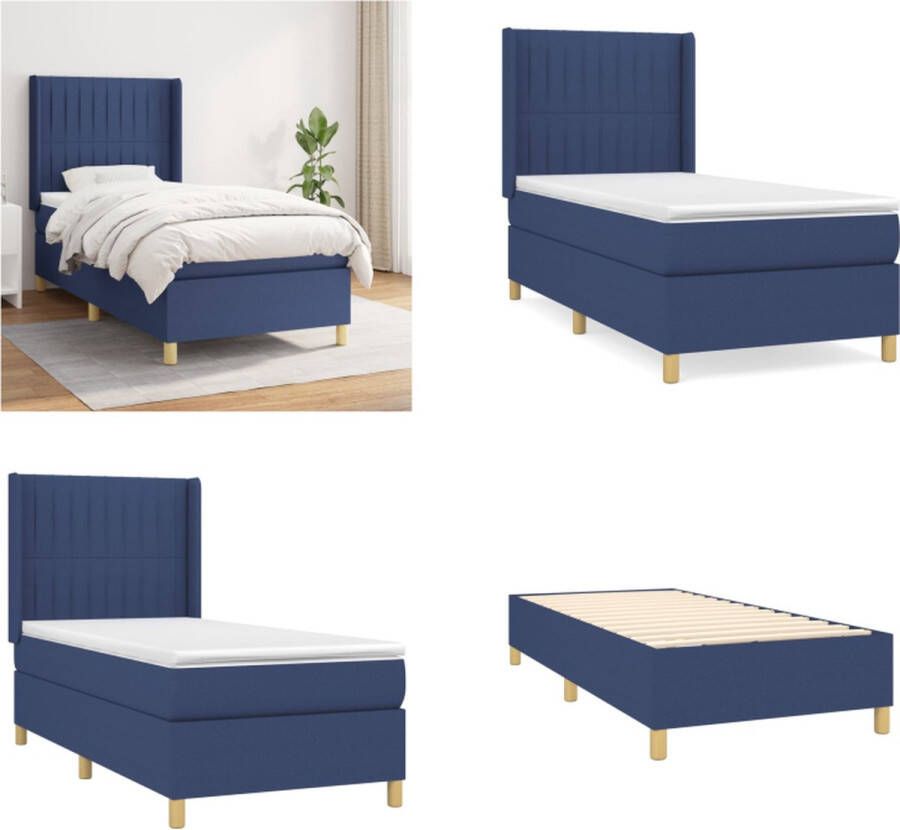 vidaXL Boxspring met matras stof blauw 90x190 cm Boxspring Boxsprings Bed Slaapmeubel