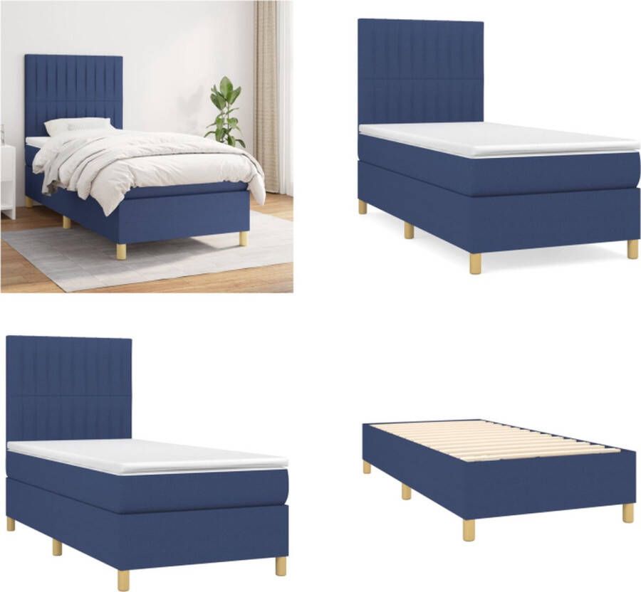 vidaXL Boxspring met matras stof blauw 90x190 cm Boxspring Boxsprings Bed Slaapmeubel