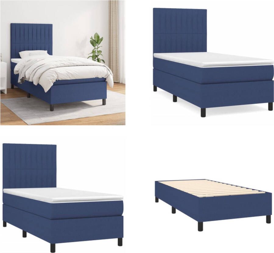 VidaXL Boxspring met matras stof blauw 90x190 cm Boxspring Boxsprings Bed Slaapmeubel