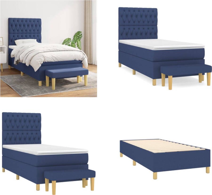 vidaXL Boxspring met matras stof blauw 90x190 cm Boxspring Boxsprings Pocketveringbed Bed