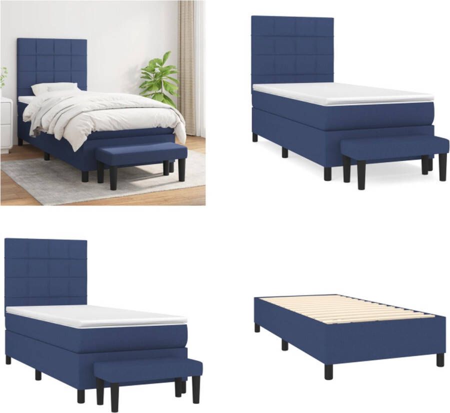 VidaXL Boxspring met matras stof blauw 90x190 cm Boxspring Boxsprings Pocketveringbed Bed