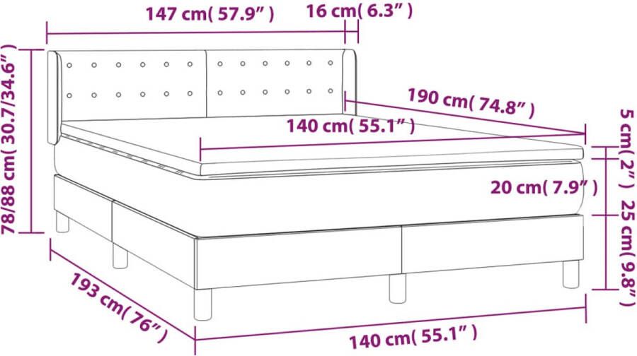 VidaXL Boxspring met matras stof crÃ¨mekleurig 140x190 cm - Foto 2