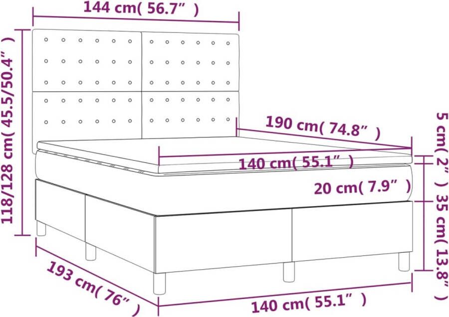 VidaXL Boxspring met matras stof crÃ¨mekleurig 140x190 cm