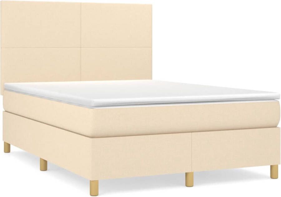 VidaXL Boxspring met matras stof crÃ¨mekleurig 140x190 cm - Foto 2