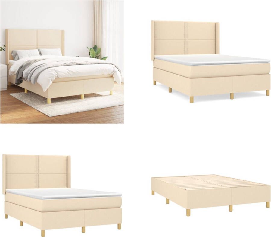 vidaXL Boxspring met matras stof crèmekleurig 140x190 cm Boxspring Boxsprings Bed Slaapmeubel