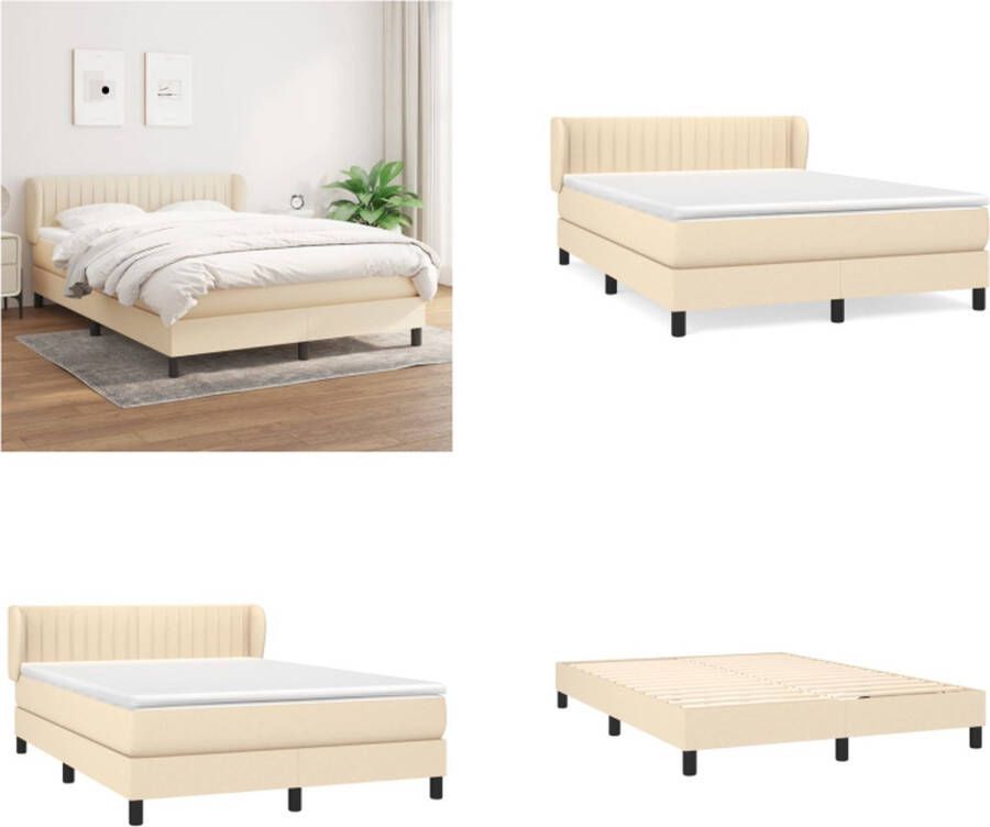 VidaXL Boxspring met matras stof crèmekleurig 140x190 cm Boxspring Boxsprings Bed Slaapmeubel