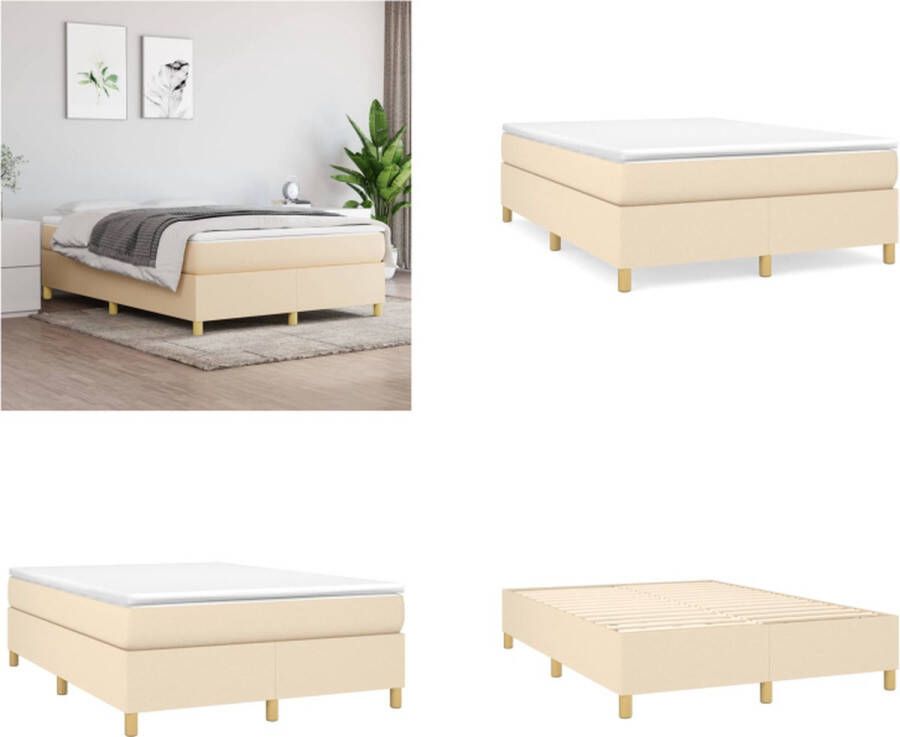 VidaXL Boxspring met matras stof crèmekleurig 140x200 cm Boxspring Boxsprings Bed Slaapmeubel
