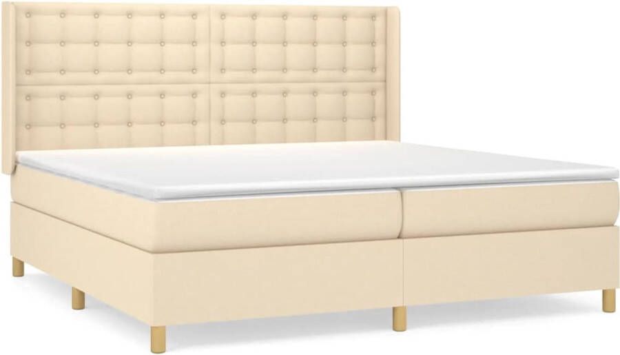 VidaXL Boxspring met matras stof crÃ¨mekleurig 200x200 cm - Foto 4