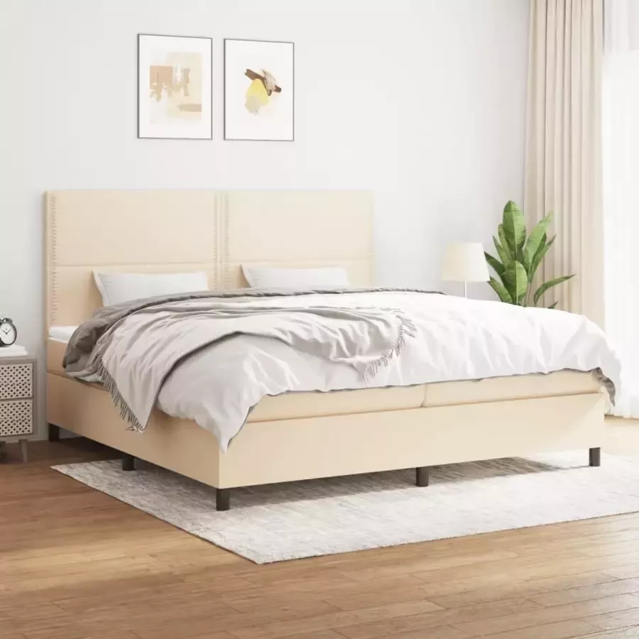 VidaXL Boxspring met matras stof crÃ¨mekleurig 200x200 cm