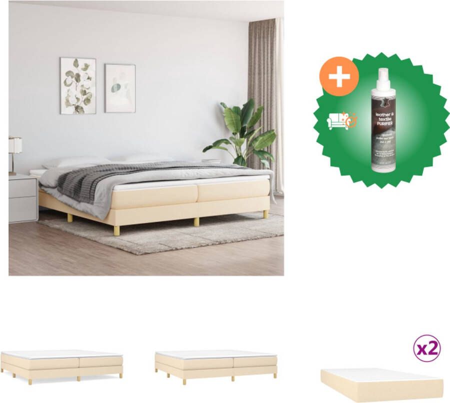 vidaXL Boxspring met matras stof crèmekleurig 200x200 cm Bed Inclusief Reiniger