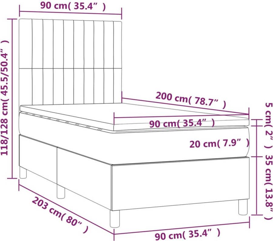 VidaXL Boxspring met matras stof crÃ¨mekleurig 90x200 cm - Foto 5