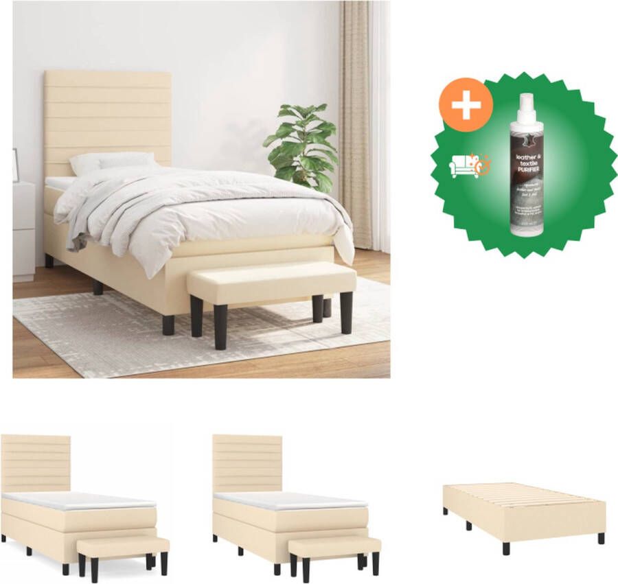 VidaXL Boxspring met matras stof crèmekleurig 90x200 cm Bed Inclusief Reiniger