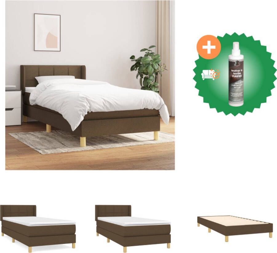 VidaXL Boxspringbed donkerbruin 203 x 103 x 118 128 cm pocketvering matras middelharde ondersteuning huidvriendelijk topmatras montagehandleiding Bed Inclusief Reiniger - Foto 2