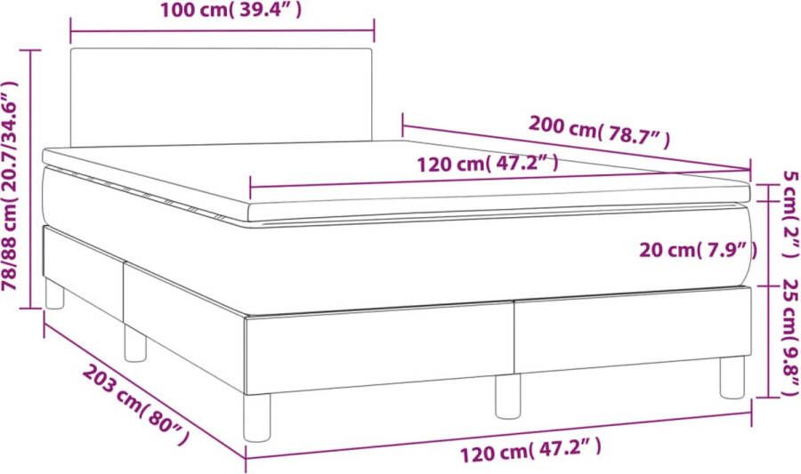 VidaXL -Boxspring-met-matras-stof-donkerbruin-120x200-cm
