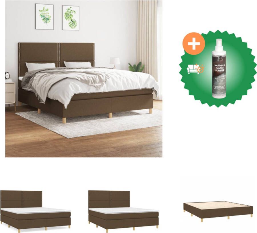 VidaXL Boxspringbed Donkerbruin 203 x 180 x 35 cm Pocketvering matras Middelharde ondersteuning Huidvriendelijk topmatras Multiplex lattenbodem Inclusief montagehandleiding Bed Inclusief Reiniger
