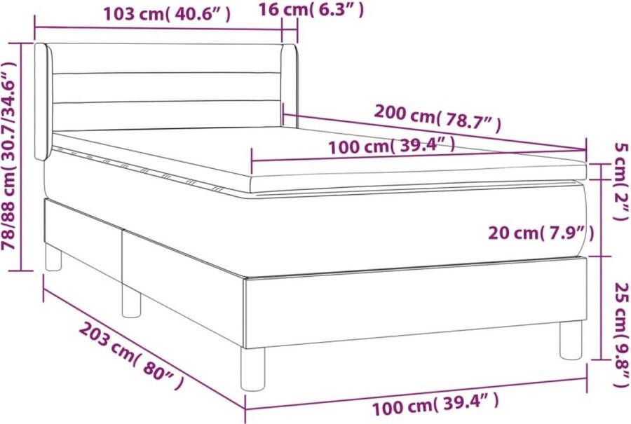 VidaXL -Boxspring-met-matras-stof-donkergrijs-100x200-cm - Foto 1