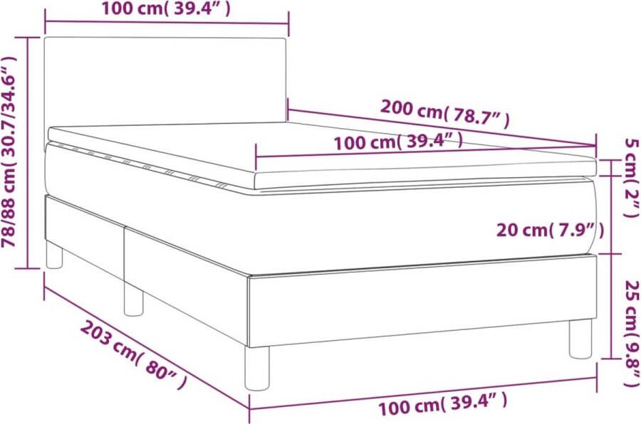 VidaXL -Boxspring-met-matras-stof-donkergrijs-100x200-cm