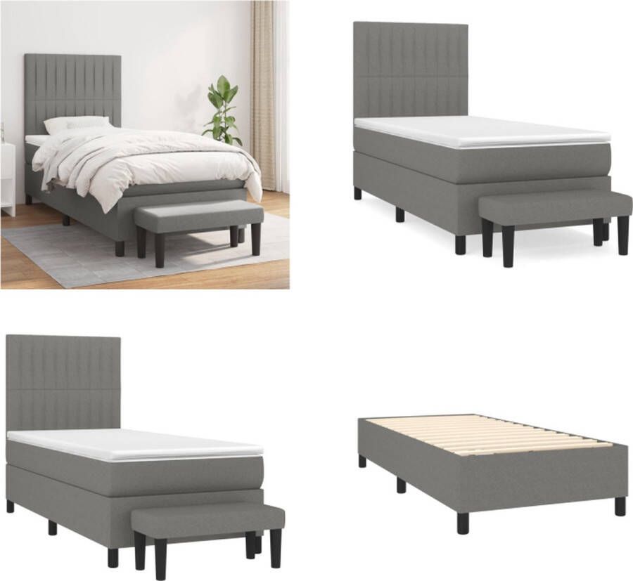 vidaXL Boxspring met matras stof donkergrijs 100x200 cm Boxspring Boxsprings Pocketveringbed Bed