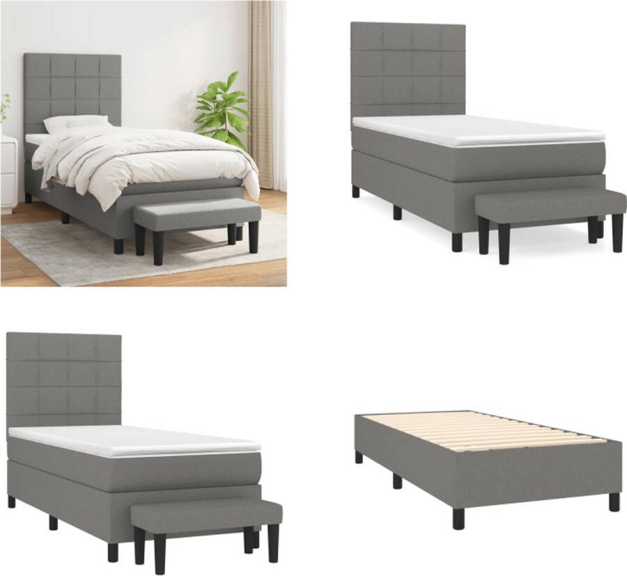 vidaXL Boxspring met matras stof donkergrijs 100x200 cm Boxspring Boxsprings Pocketveringbed Bed