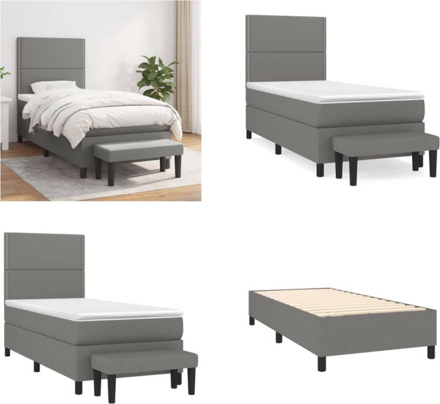 vidaXL Boxspring met matras stof donkergrijs 100x200 cm Boxspring Boxsprings Pocketveringbed Bed