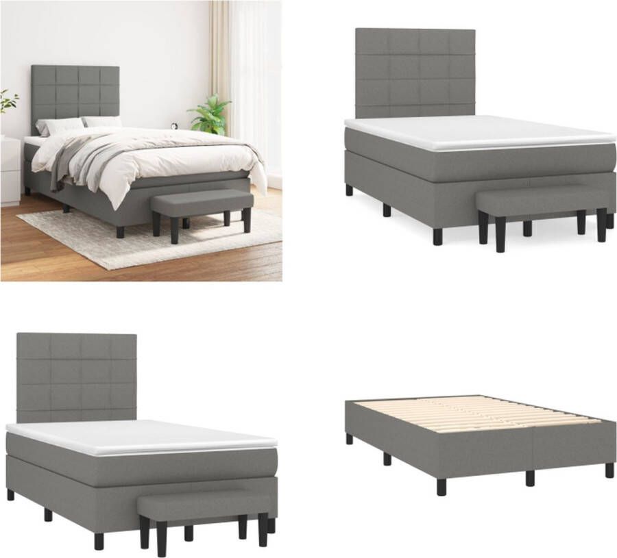 vidaXL Boxspring met matras stof donkergrijs 120x200 cm Boxspring Boxsprings Pocketveringbed Bed