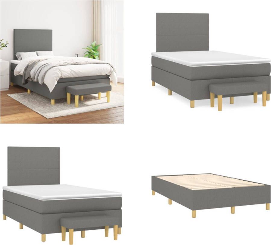 VidaXL Boxspring met matras stof donkergrijs 120x200 cm Boxspring Boxsprings Pocketveringbed Bed