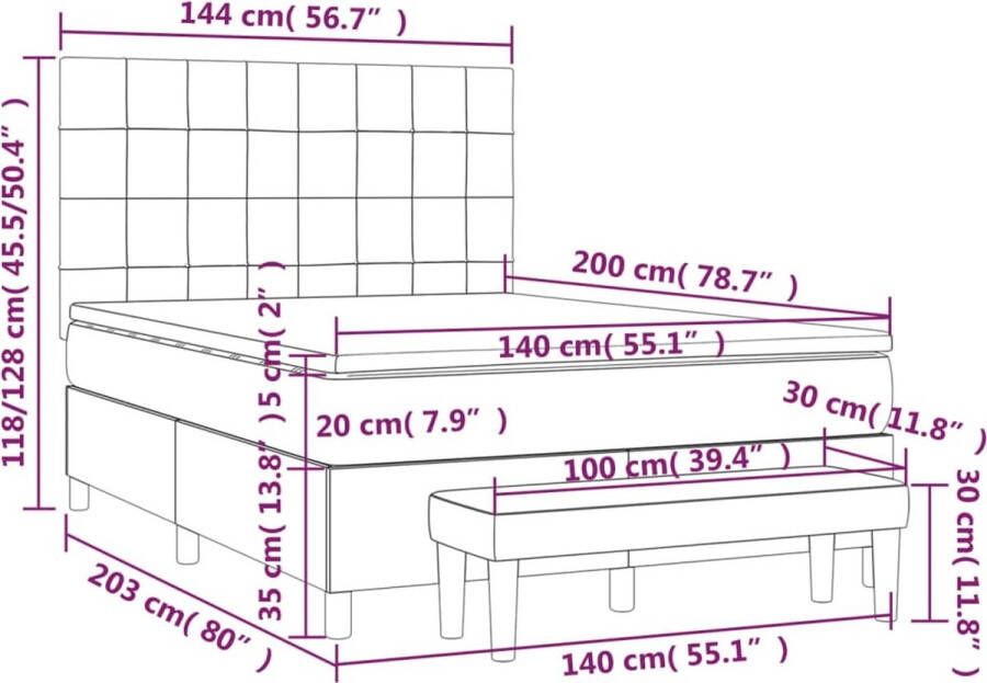 VidaXL -Boxspring-met-matras-stof-donkergrijs-140x200-cm