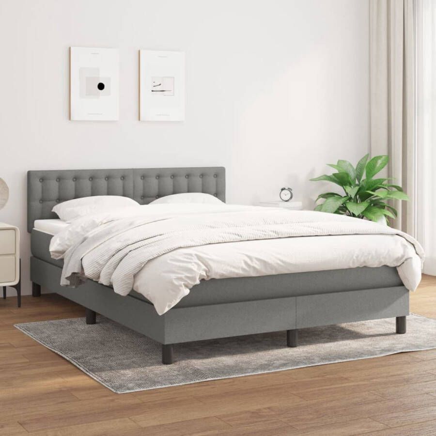 VidaXL -Boxspring-met-matras-stof-donkergrijs-140x200-cm