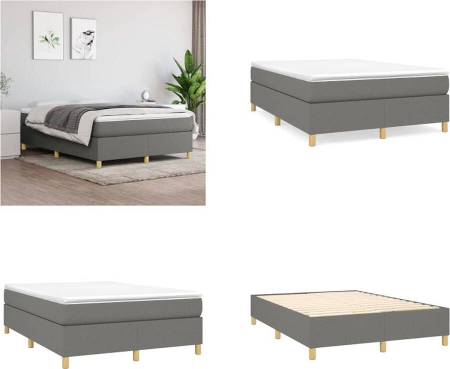 vidaXL Boxspring met matras stof donkergrijs 140x200 cm Boxspring Boxsprings Bed Slaapmeubel