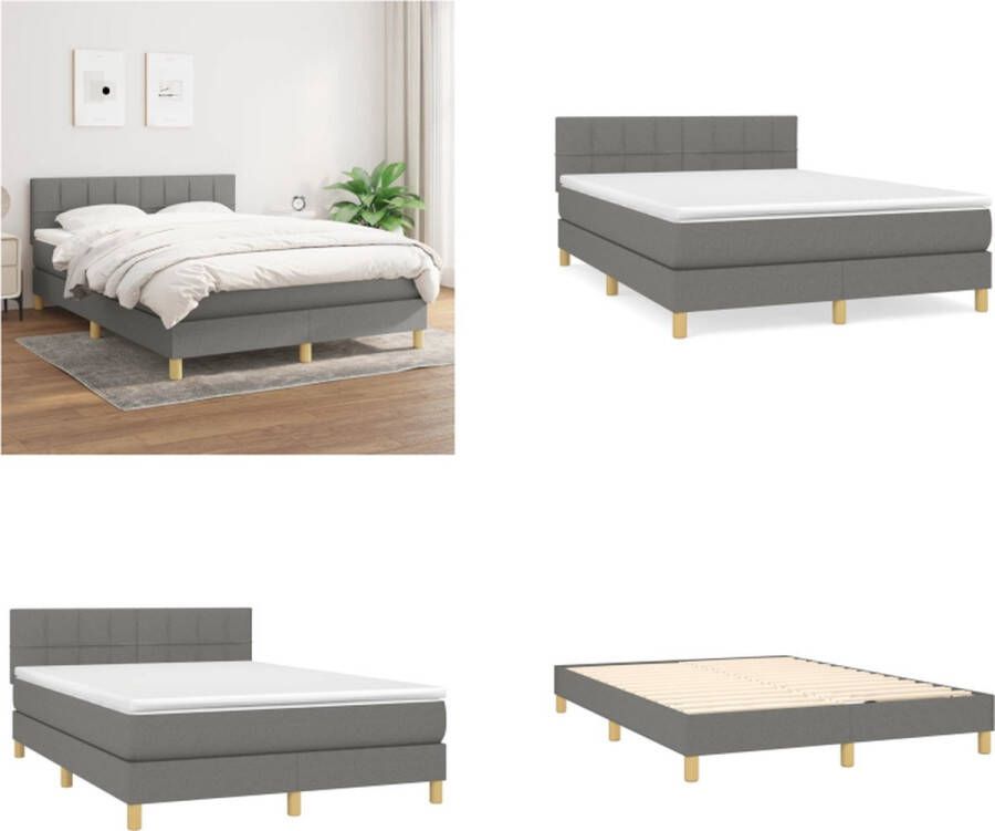 vidaXL Boxspring met matras stof donkergrijs 140x200 cm Boxspring Boxsprings Bed Slaapmeubel