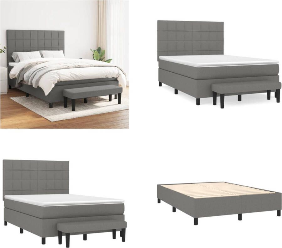 vidaXL Boxspring met matras stof donkergrijs 140x200 cm Boxspring Boxsprings Pocketveringbed Bed