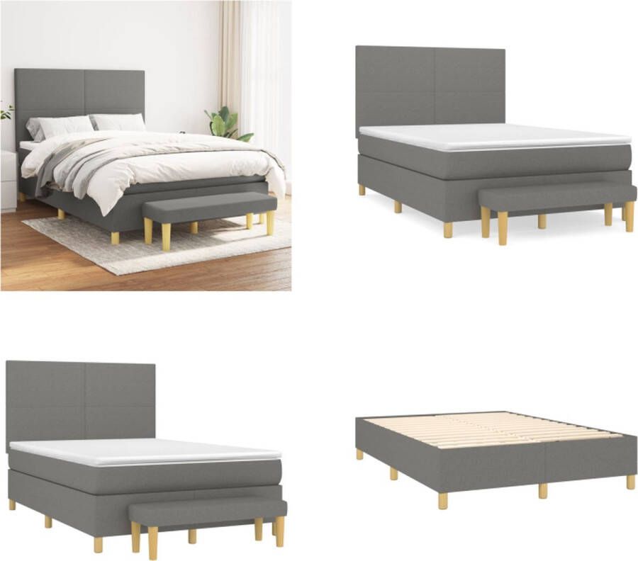 VidaXL Boxspring met matras stof donkergrijs 140x200 cm Boxspring Boxsprings Pocketveringbed Bed