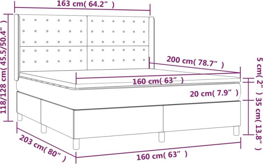 VidaXL -Boxspring-met-matras-stof-donkergrijs-160x200-cm