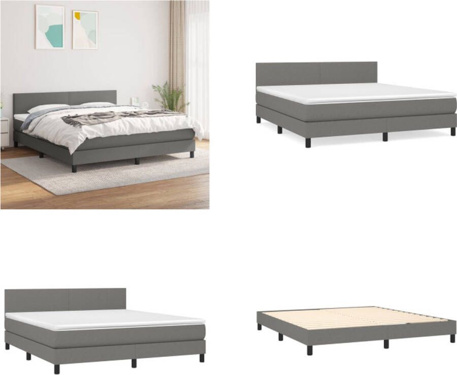 vidaXL Boxspring met matras stof donkergrijs 160x200 cm Boxspring Boxsprings Bed Slaapmeubel