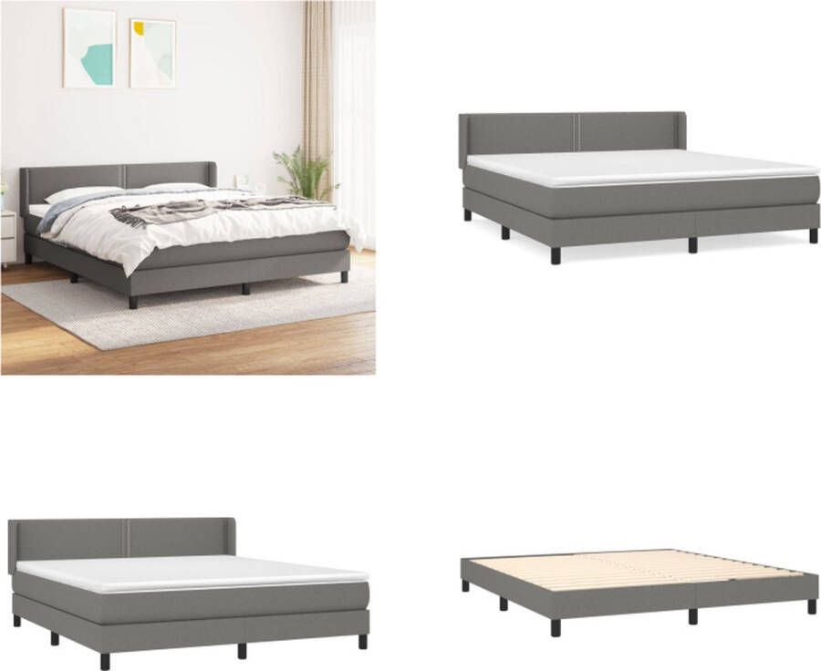 vidaXL Boxspring met matras stof donkergrijs 180x200 cm Boxspring Boxsprings Bed Slaapmeubel