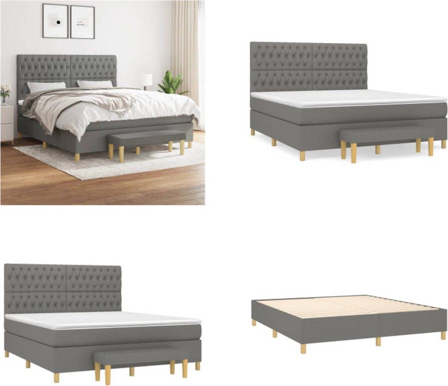 vidaXL Boxspring met matras stof donkergrijs 180x200 cm Boxspring Boxsprings Pocketveringbed Bed