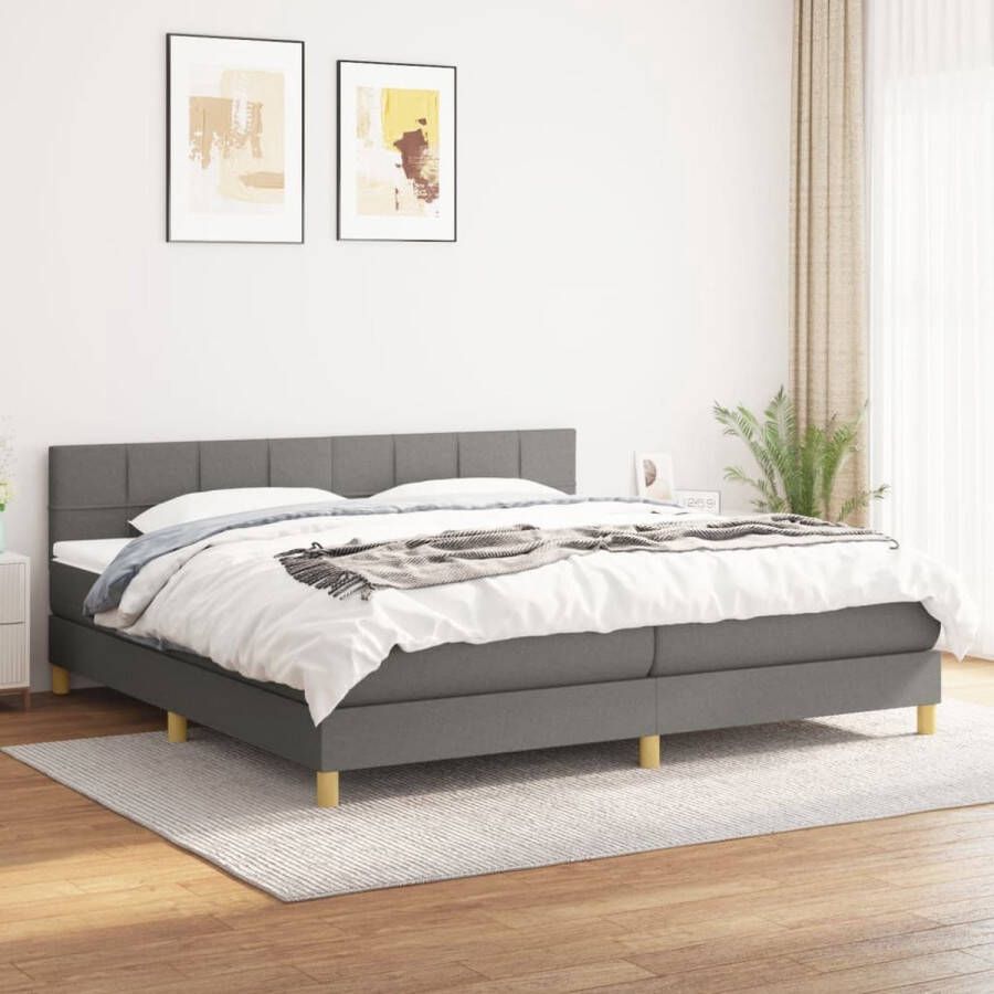 VidaXL -Boxspring-met-matras-stof-donkergrijs-200x200-cm