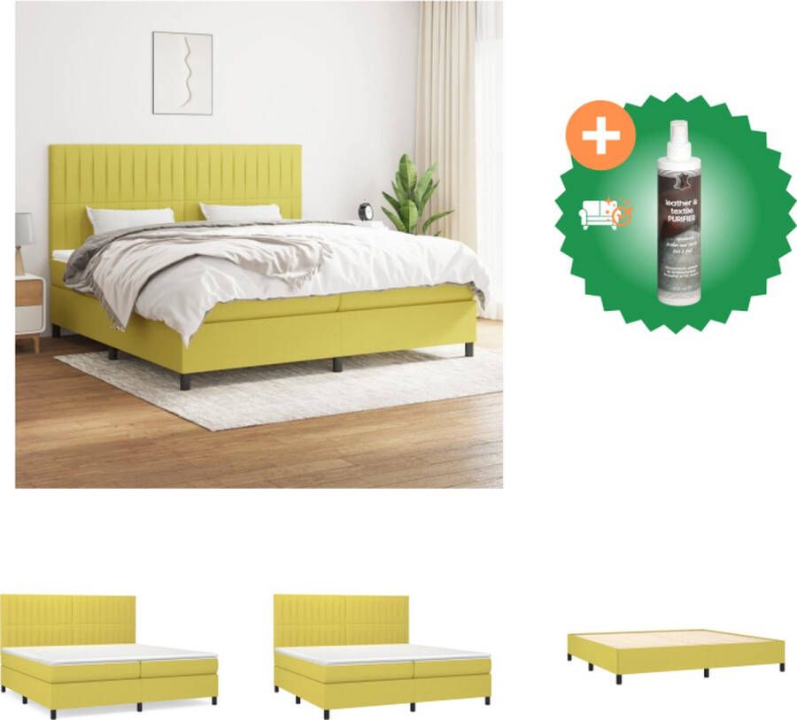 VidaXL Boxspring met matras stof groen 200x200 cm Bed Inclusief Reiniger