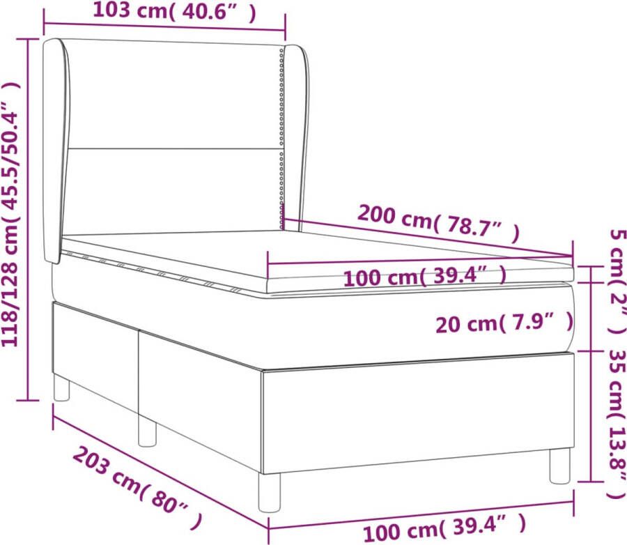 Vida XL Boxspring met matras stof lichtgrijs 100x200 cm SKU: V3128741 - Foto 3
