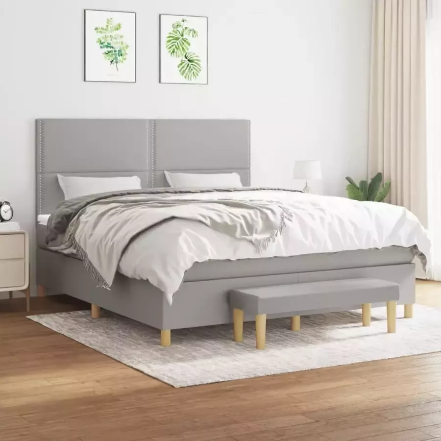 VidaXL -Boxspring-met-matras-stof-lichtgrijs-180x200-cm - Foto 1